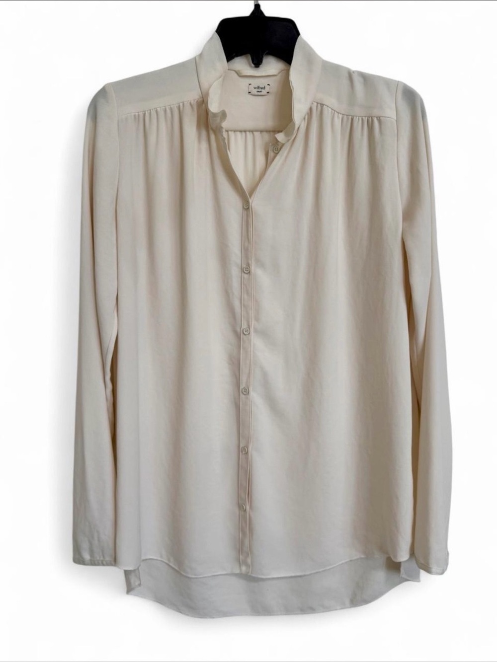 Wilfred Cream Button-Down Ruffle Collar Blouse Size S